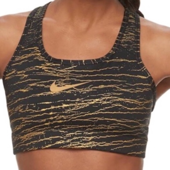 nike black and gold sports bra